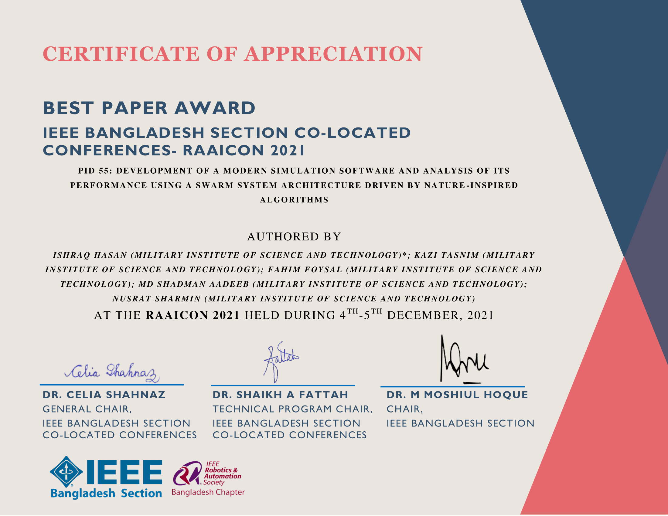 Best Paper Award in RAAICON 2021